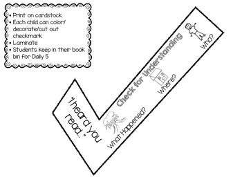 Check for Understanding Bookmark (Daily 5 Read to Someone) by Inspiring Primary