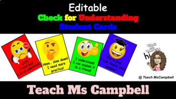 Preview of Check for Understanding Student Self-Assessment Cards | EDITABLE Google Slides