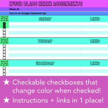 Preview of Checkable Checklist Google Sheet Template for Distance Learning Lessons