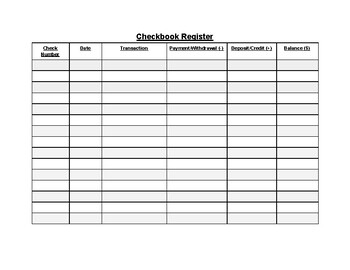 Preview of Checkbook Register