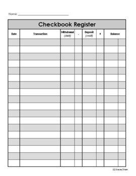 Preview of Checkbook Register (Adding Integers / Finance)