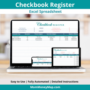 Preview of Checkbook Register Excel Spreadsheet