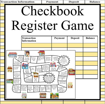 Preview of Checkbook Register Money Math Game-Printable Money Skills Game Board