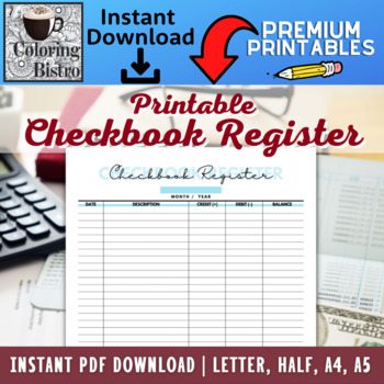 Preview of Checkbook Register Printable Log - Check Register Pages - Transaction Register