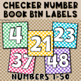 Checker Rainbow Book Bin Labels | Square Number Cards 1-48