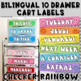 Checker Rainbow 10 Drawer Cart Labels | Editable & Bilingual
