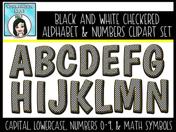 Preview of Black and White Checkered Alphabet Letters and Numbers Set