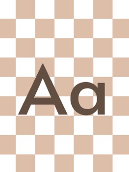 Preview of Checkered Brown Theme Alphabet Posters | Classroom Decor