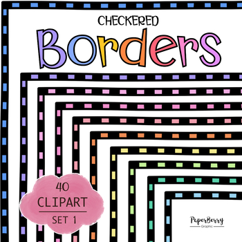 Preview of Checkered Page Borders, 40 Hand Drawn Doodle Frames Clipart # SET 1
