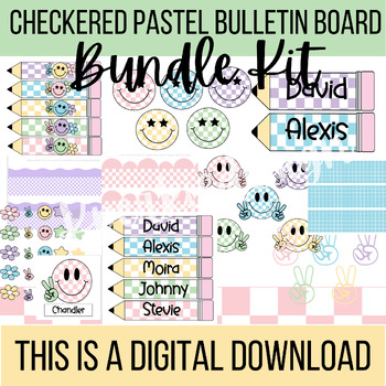 Preview of Checkered Pastel Back to School Bulletin Board Kit - Organize and Inspire with t