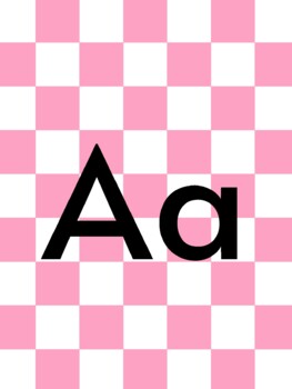 Preview of Checkered Pink Theme Alphabet Posters | Classroom Decor