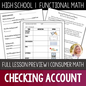 Preview of Checking Account Lesson (Half)- Consumer Math Life Skills Special Education