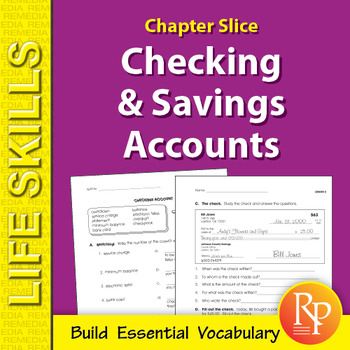 Preview of CHECKING ACCOUNT & SAVINGS ACCOUNT: Life Skills Activities - No Prep Worksheets
