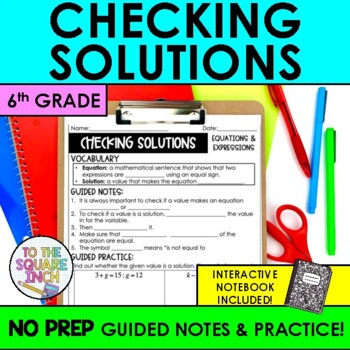 Preview of Checking Solutions Notes & Practice | Guided Notes | + Interactive Notebook