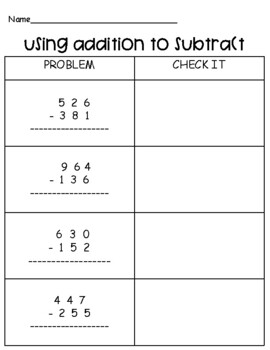 Checking Subtraction with Addition by Raegan White | TPT