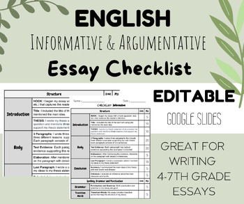 Preview of Checklist: Argumentative and Informative Essay