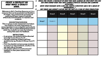 Preview of Checklist: Success Criteria and Learning Intentions