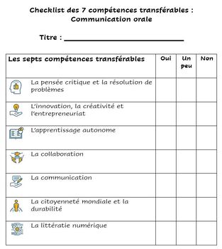 Preview of Checklist des sept compétences en français
