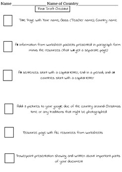 Preview of Checklist for Final Draft for Christmas Around the World
