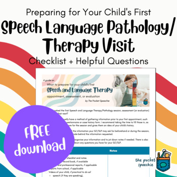 Preview of Checklist for First Speech Language Therapy Pathology Session/Evaluation