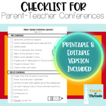 Checklist For Parent Teacher Conferences Printable Editable Tpt