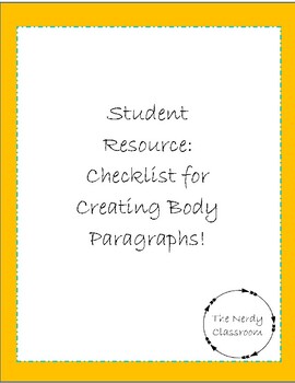 Preview of Checklist for Writing Body Paragraphs