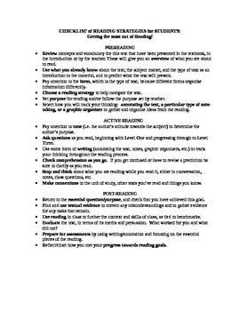 Preview of Checklist of Reading Strategies for Students