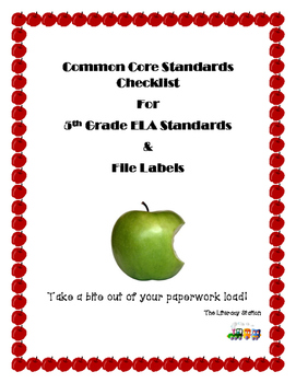 Preview of Checklists for 5th Grade ELA Common Core Standards and File Labels