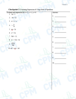 Preview of Checkpoint 2 Quiz (3 versions) - Common Core (8th Grade Standards)