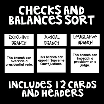 Preview of Checks and Balances - Branches of Government Sort