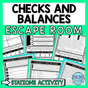 Preview of Checks and Balances Escape Room Stations - Reading Comprehension Activity