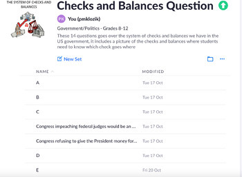 Preview of Checks and Balances Plickers/Exit Ticket 14 Questions