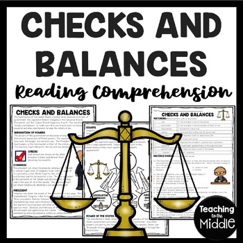 Preview of Checks and Balances Reading Comprehension Worksheet Branches of Government
