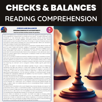 Preview of Checks and Balances Reading Comprehension | Branches of Government