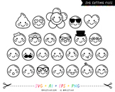 Cheeky Emojis Outline SVG Digital Cut Files + Vectors and 