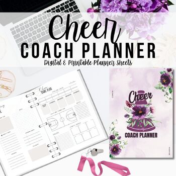 Preview of Cheer Coach Planner, Printable Digital Download Planning Sheets Purple Flowers