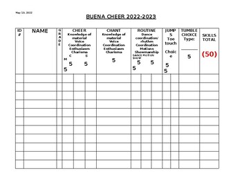 Preview of Cheer Evaluation Form - Fitness and Skill