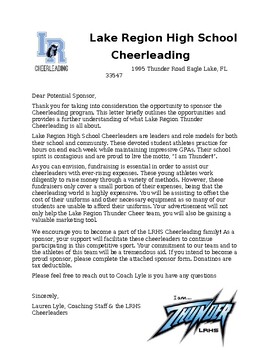 Preview of Cheer Sponsor Letter