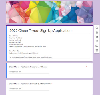 Preview of Cheer Tryout Digital Application Form