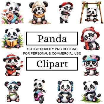 Preview of Cheerful Panda Clipart - Amusing Clipart Set for All Ages