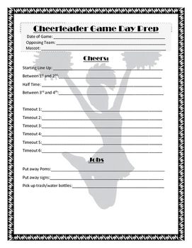Preview of Cheerleader Game Day Cheat Sheet