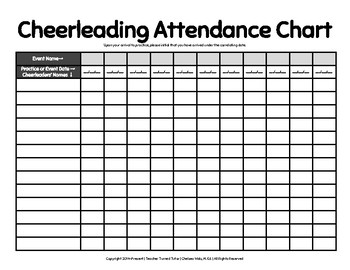 Preview of Cheerleading Attendance Chart