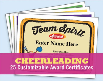 Preview of Cheerleading Award Certificates - 25 Editable Templates