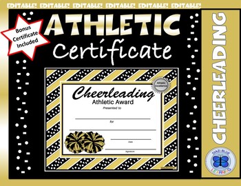 Preview of Cheerleading Certificate - Black and Gold Stripes Theme Colors - Editable