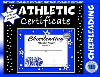 Preview of Cheerleading Certificate - Blue and White Theme Colors - Editable