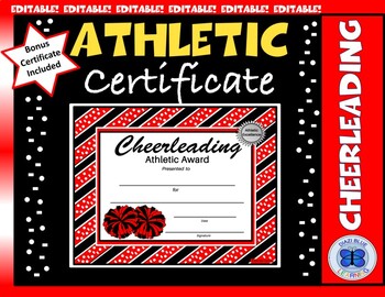 Preview of Cheerleading Certificate - Red and Black Stripes Theme Colors - Editable