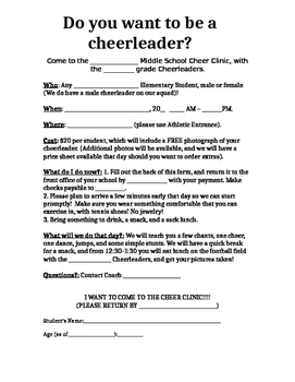 Preview of Cheerleading Clinic Information and Participant form