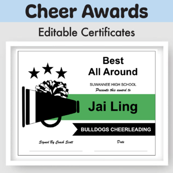 Preview of Cheerleading Editable Award Banquet Certificates | For Coaches, Sports Teams