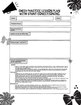 Preview of Cheerleading Lesson Plan Template with Stunt Conditioning