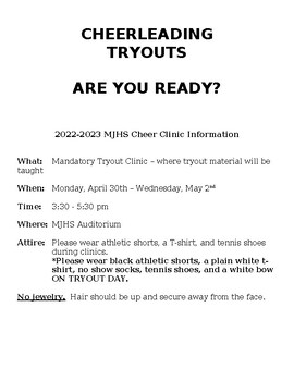 Preview of Cheerleading Try-out Flyer